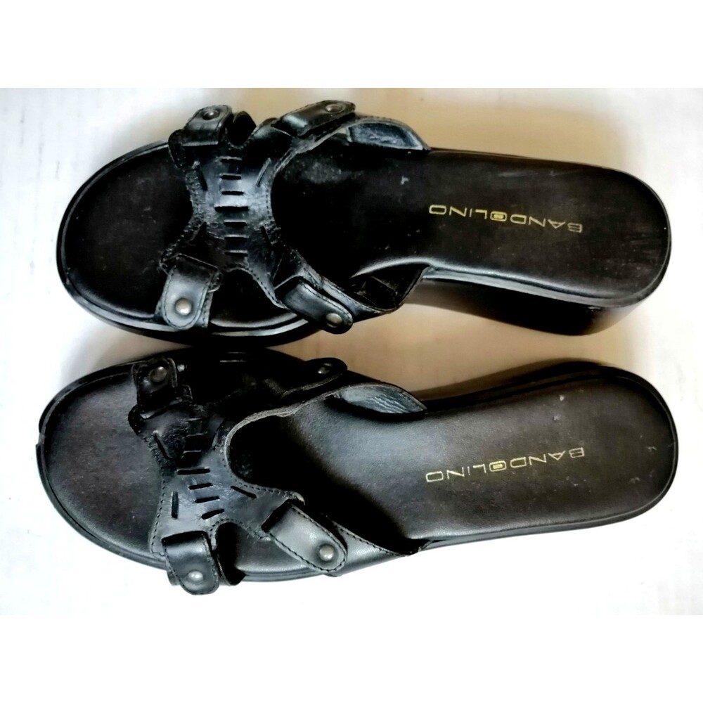 Bandolino Womens Black Leather Sandals Size 6M  Comfort Platform
